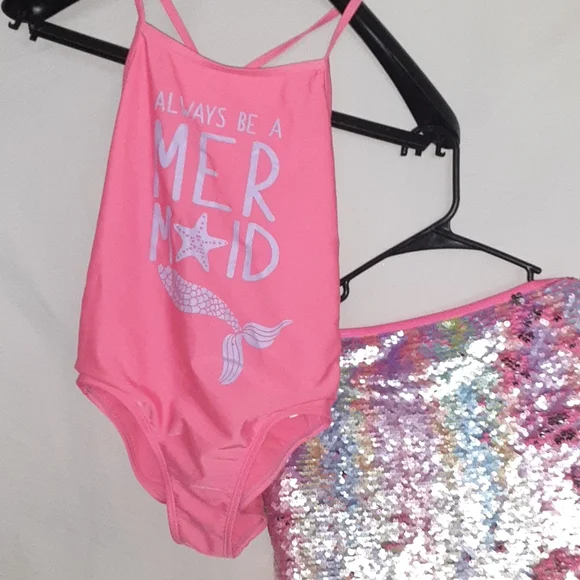 wonder nation Swim Girls Piece Pink Mermaid Swimsuit And